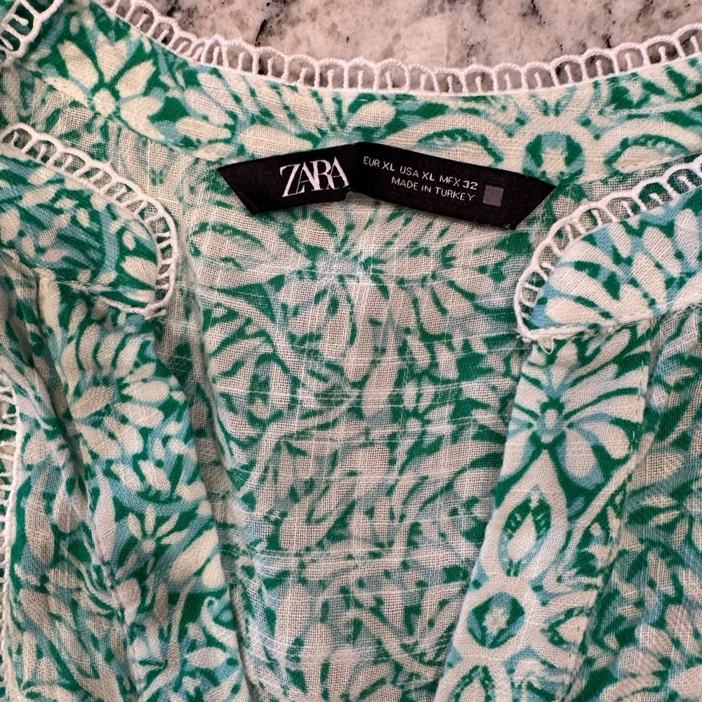 Zara Green Ivory Floral Tunic Dress XL - Picture 7 of 11